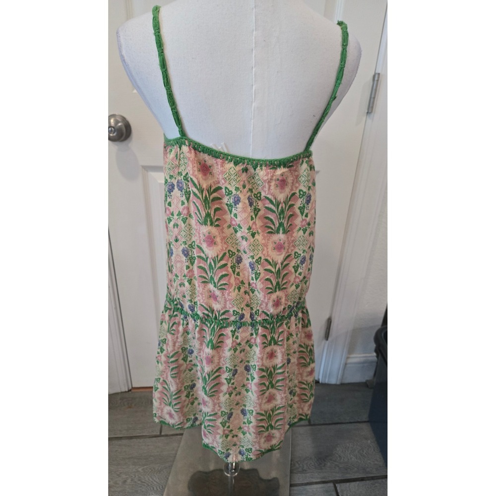 Max Studio Special Edition Silk Blend Floral Crochet Trim Mini Dress Green Pink - Picture 4 of 9
